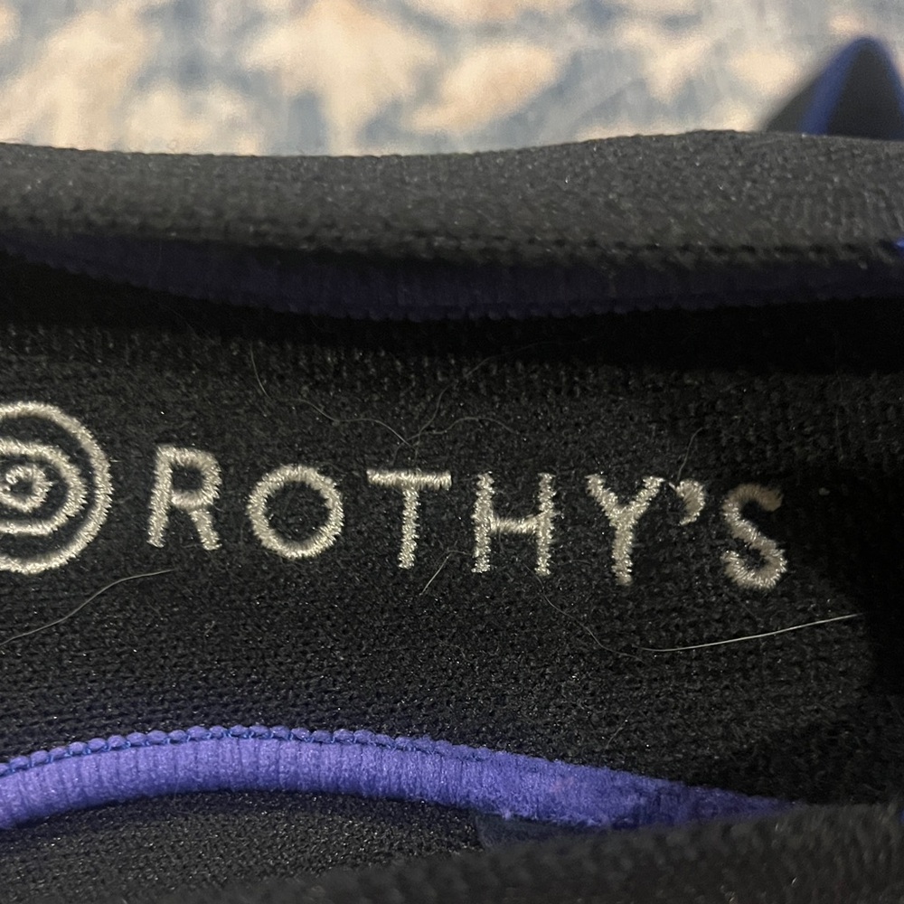 Rothy's Black Slip-On Flats with Blue Trim size 8 1/2 - Picture 2 of 12